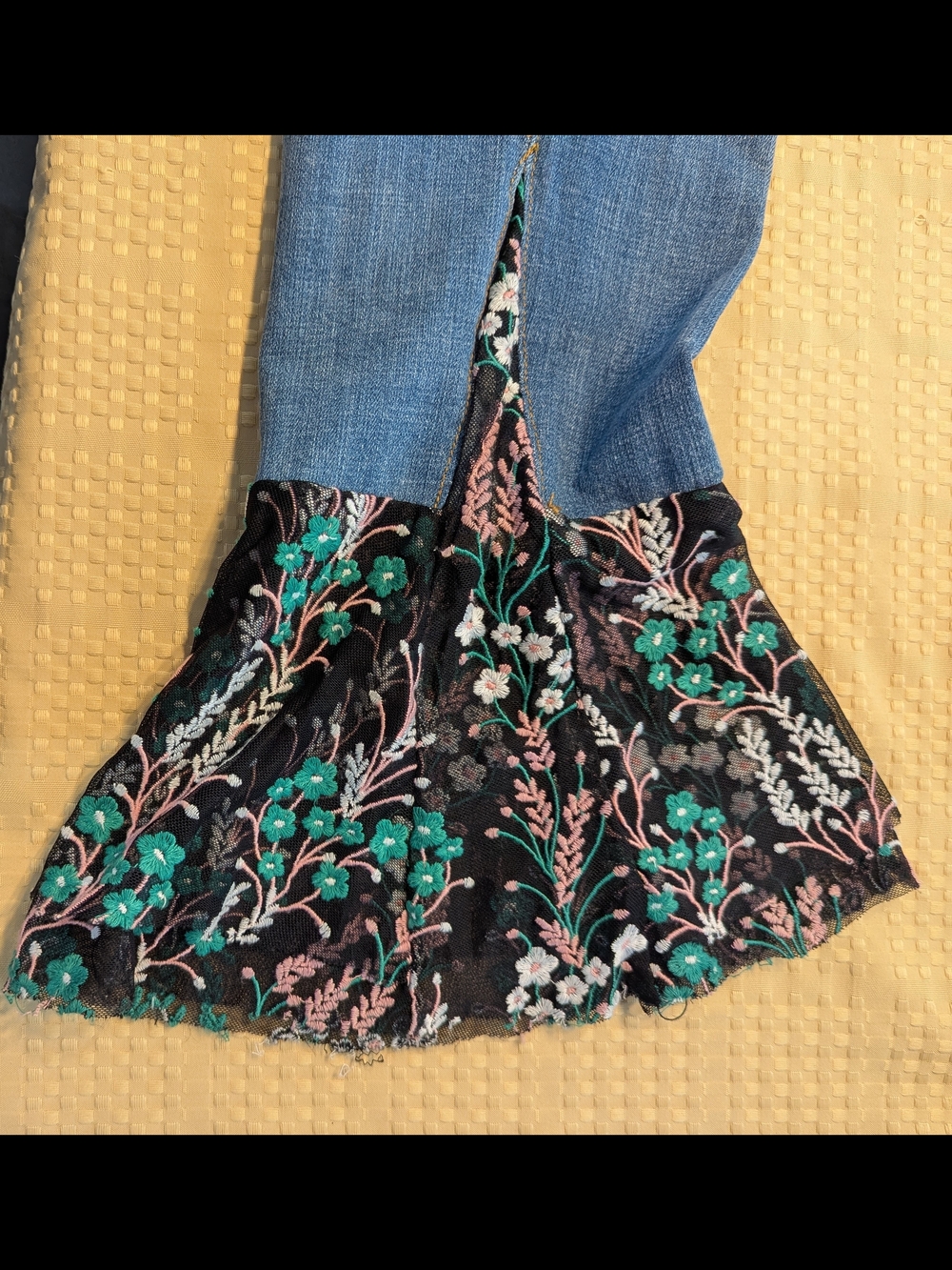Pilcro and the Letterpress Blue Jeans with Floral Bootcut Hem - Picture 7 of 8